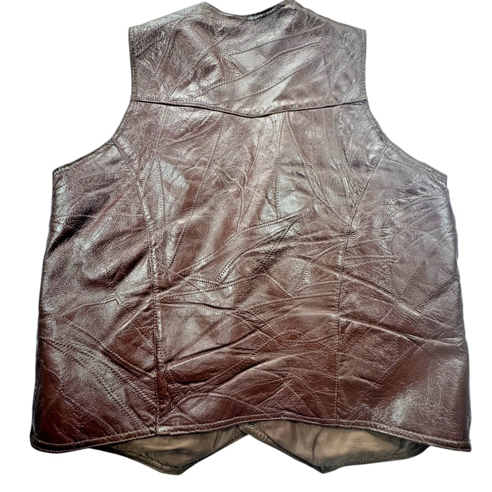 Kens Leather Patchwork Pigskin Vest Mens Large Brown Vintage Western Cowboy Bike - Picture 16 of 16